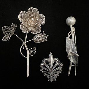 Vintage Group of unmarked Sterling Silver Brooches